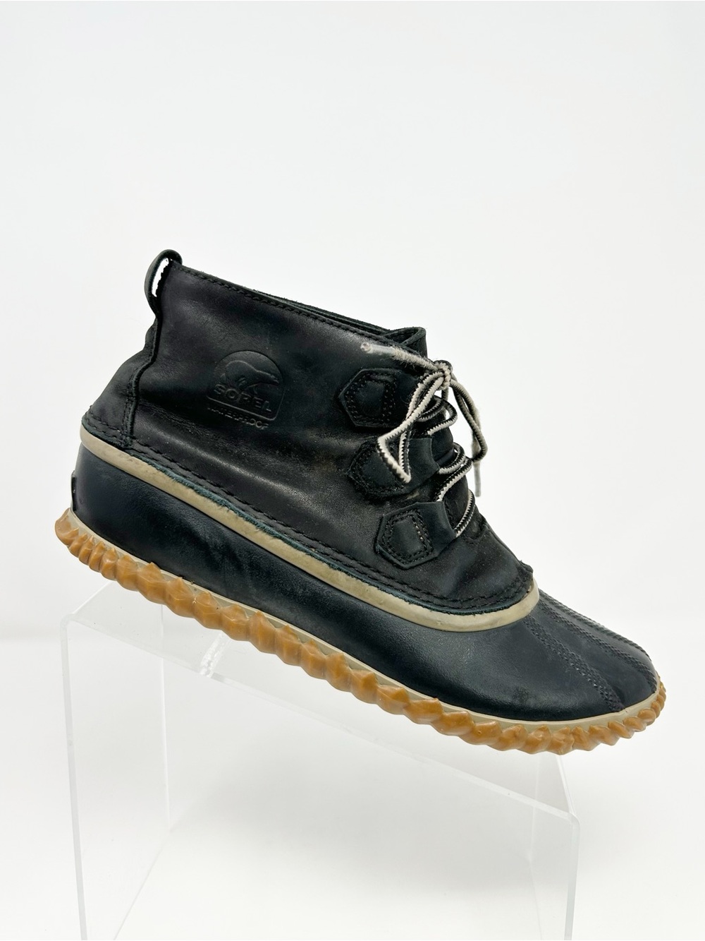 SOREL Duck Boots Black Waterproof Lace-Up Ankle Winter Rain Shoes Size 9.5 - Picture 1 of 12